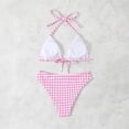 thumbnail image 5 of Minjewel Women's Sexy Checkered Floral Two-Piece Bikini, V-Neck & Hollowed-Out Design Swimsuit for Beach & Pool Party,Pink,XL, 5 of 6