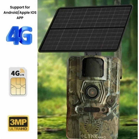 LynkNano 4G SOLAR GPS Hunting Security Camera 3MP TRAIL Camera, AI 25m Detection, 2-Way Audio, App