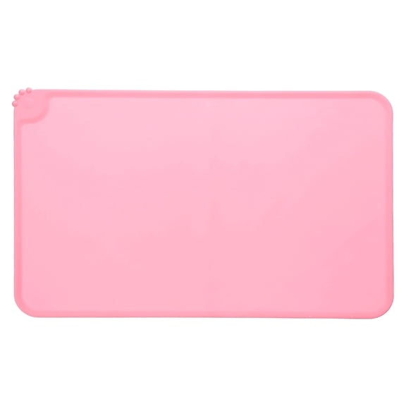 Uxcell Cat Food Mat, 19x12 Inch Silicone Pet Feeding Mat Non-Slip Paw Print Style Waterproof Dog Water Bowl Tray Raised Edge Protects Floors (1Pcs, Pink), Intended for Pets Bowl/Fountain
