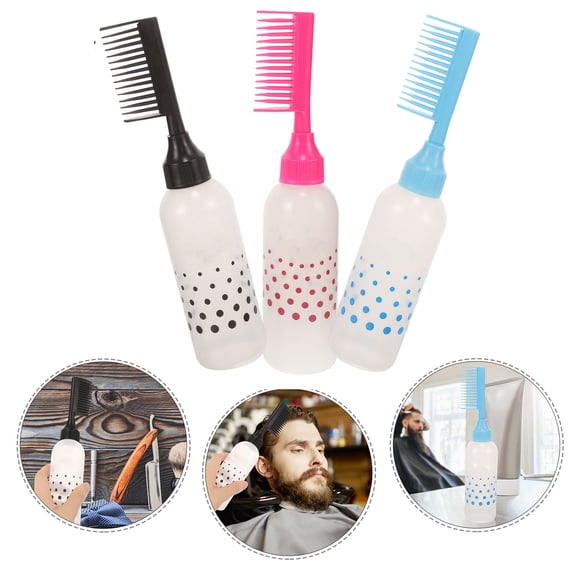 Minkissy 3Pcs Hair Dye Comb Bottles with Root Applicator for Salon and Home Use in Assorted Colors