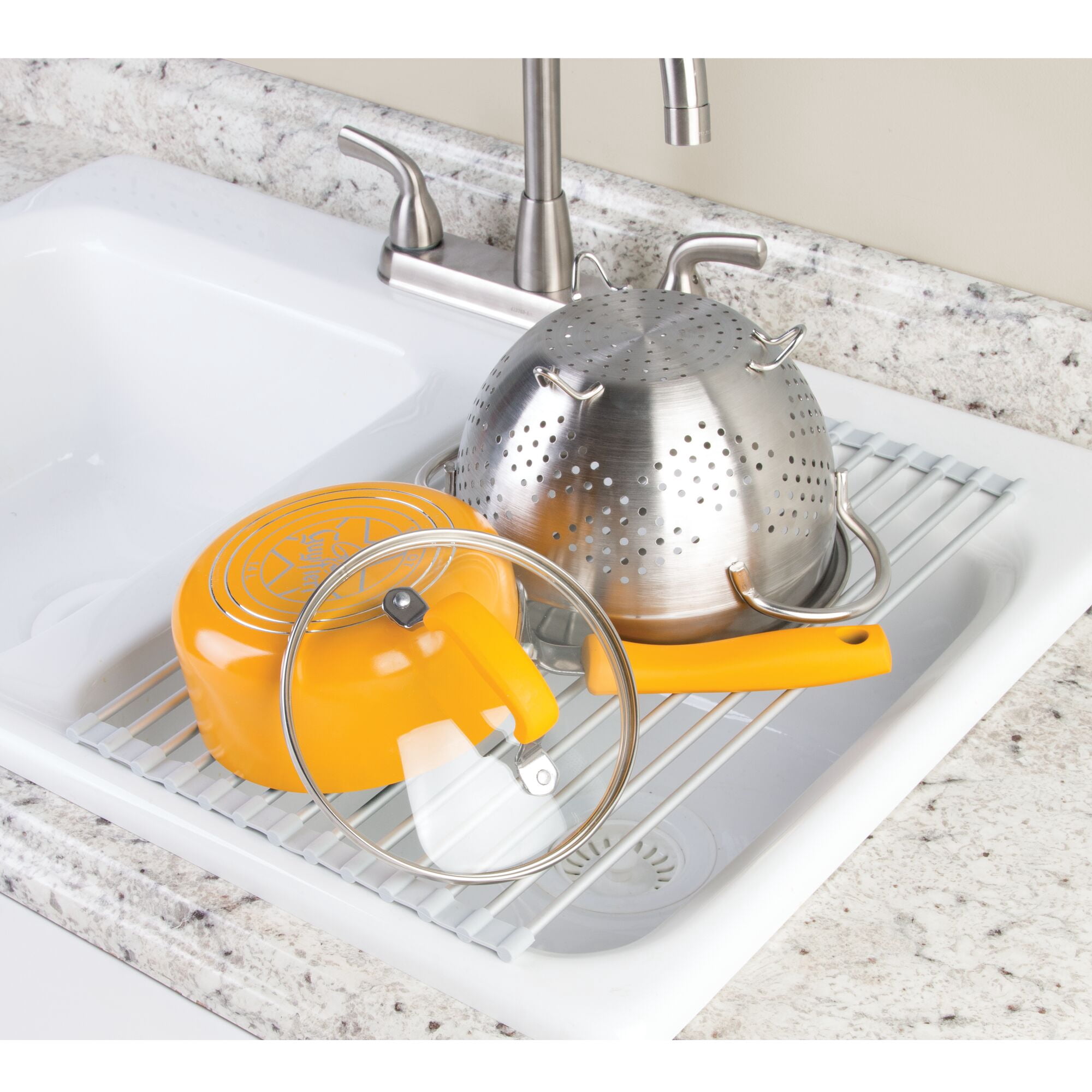 iDesign Rustproof Aluminum Over-the-Sink Dish Drainer Rack, Silver/Gray