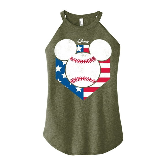 Disney - Americana - Mickey Baseball Flag Diamond - Juniors High Neck Tank Top