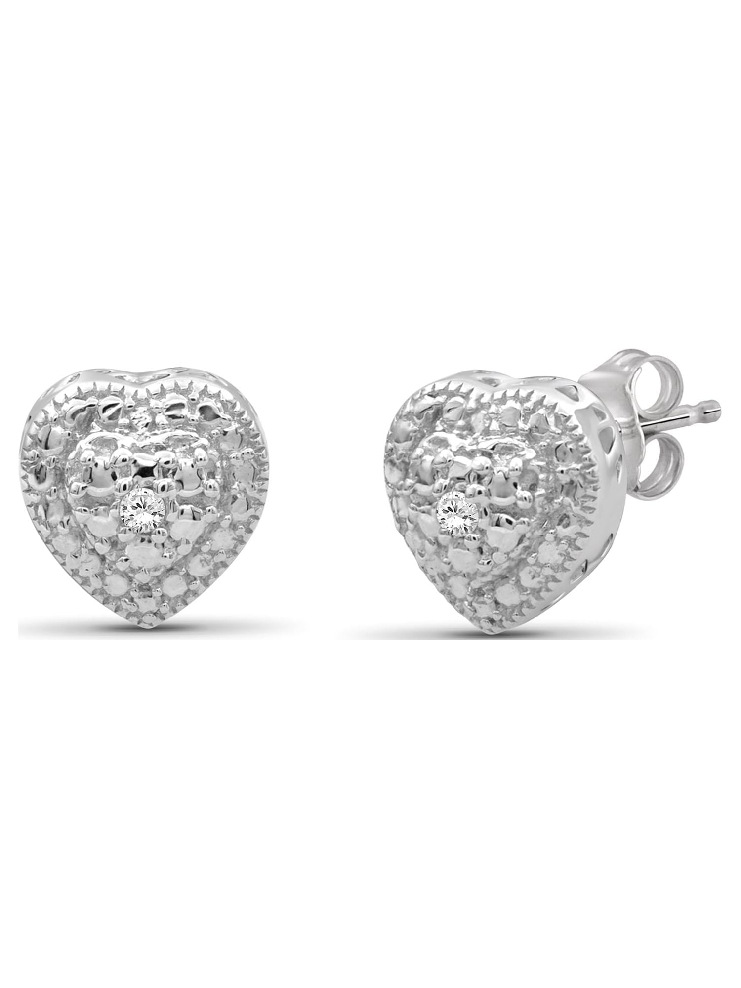 JewelersClub 3-Piece White Diamond Sterling Silver Earrings Set, Sterling Silver Necklace, Sterling Silver Rings – Heart Shaped Jewelry – Jewelry Sets for Women – Birthday Gifts