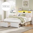 thumbnail image 3 of Full Size Bed Frame with Headboard, Full Bed Frame with Charging Station, LED Beds with 2 Storage Drawers, Wood Farmhouse Bedframe, White, 3 of 10