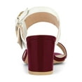 thumbnail image 2 of BLISSFUL STEP Slingback Contrast Color Chunky Heel Big Circle Buckle Heeled Sandals Burgundy White 5.5, 2 of 7