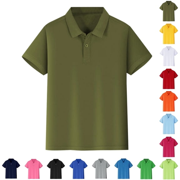 Boys' School Uniform Short Sleeve Polo Shirt, Button Closure, Comfortable & Soft Pique Fabric,Army Green,10-12