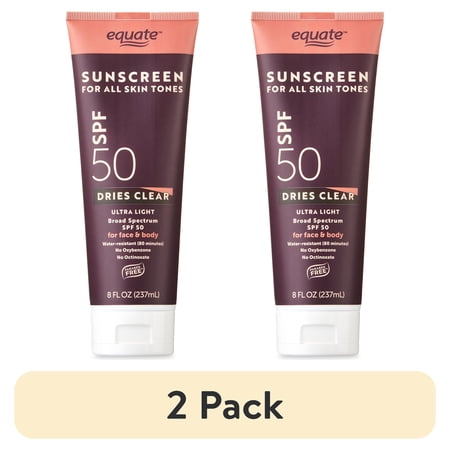 (2 pack) Equate Ultra Light Broad Spectrum Sunscreen Lotion for All Skin Tones, SPF 50, 8 fl oz