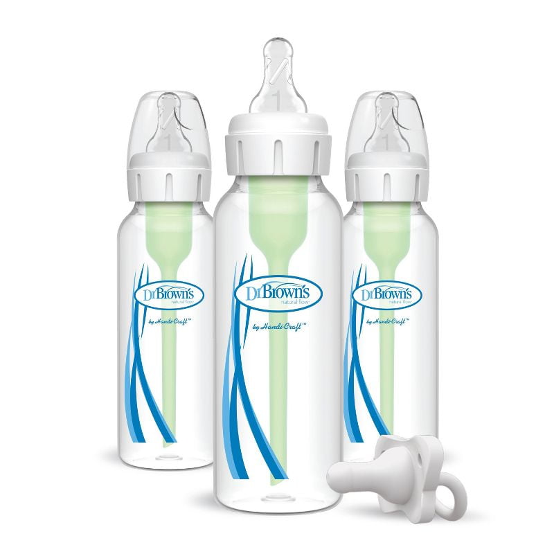 8oz Baby Bottle & Pacifier Set with Anti-Colic Narrow Bottle Design, Level 1 Slow Flow Silicone Nipple, BPA-Free for Newborn Feeding, Includes HappyPaci Pacifier, Easy-Clean Design