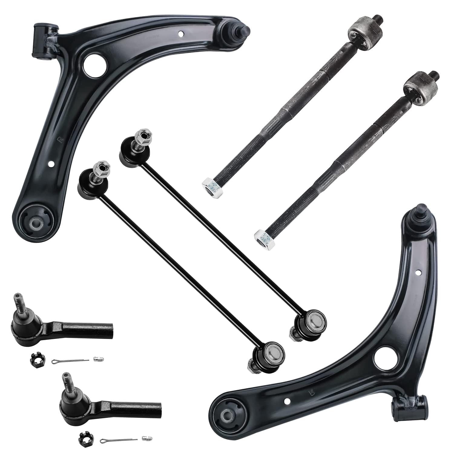 Detroit Axle - 10pc Suspension Kit for 2009-2012 Dodge Caliber 2010 2011, 2 Ready Struts, 2 Lower Control Arms with Ball Joints, 4 Inner & Outer Tie Rods, 2 Sway Bar Links Replacement