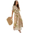 thumbnail image 2 of Women'S Summer Maxi Dress Short Sleeve V Neck Casual Loose Long Beach Split Dresses Yellow XL, 2 of 8
