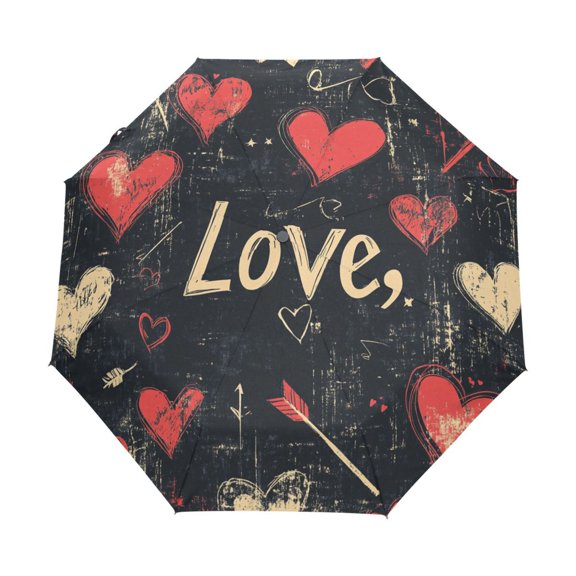 BZSMCE One-Touch Auto Open Close Rain Umbrella With Creative Hearts Of Love Pattern