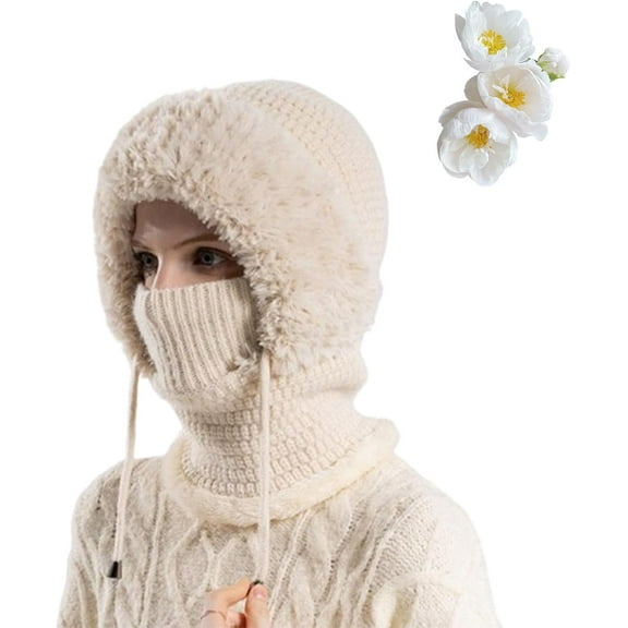 3 in 1 Beanie Hat with Scarf and Mask, Integrated beanie neck wrap and face mask combination, with Plush Lining for Women's Skiing, Snowboarding and Cold Weather Outdoor Activities