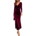 thumbnail image 1 of ZABERRY Robe Maxi de Cocktail Élégante en Velours Sirène à Manches Longues et Col en V pour Femmes Soirée, 1 of 6