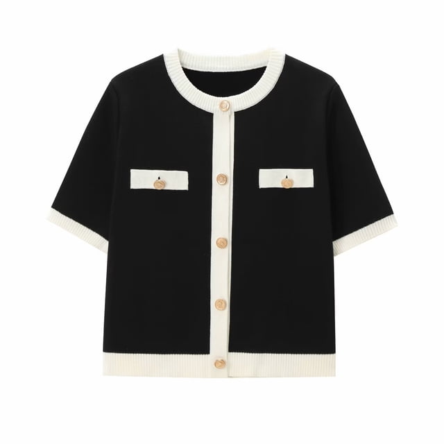 TRAF-Chaqueta de punto para mujer, suéter clásico de manga corta con cuello redondo y una hilera de botones, moda informal, Tops, verano 2024