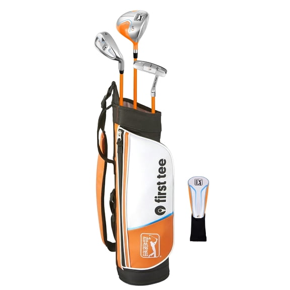 PGA TOUR x First Tee Junior Golf Club Set with Carry Bag, 5-Piece, Right-Handed, Kids Heights 3'6" to 4'1", Orange