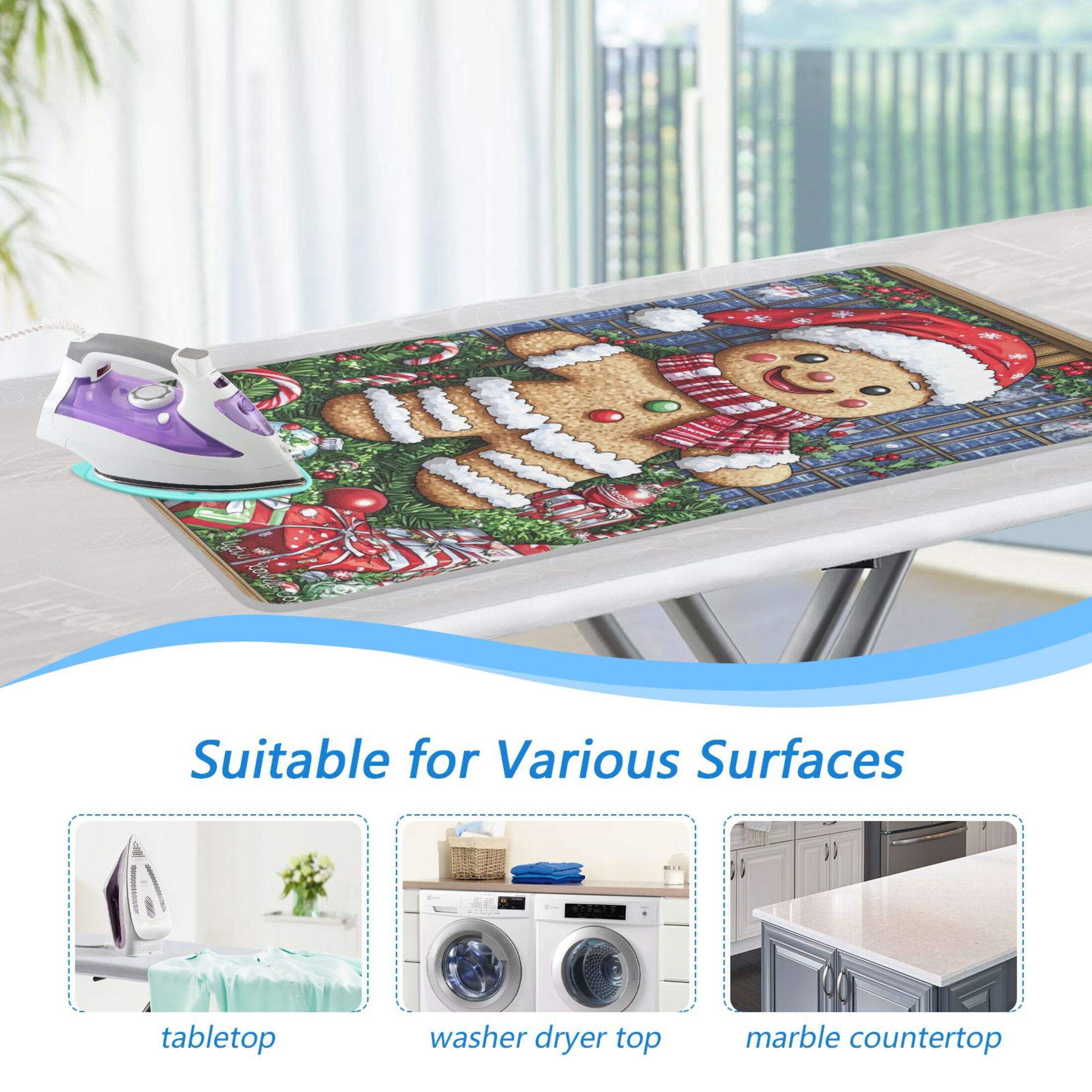 Winter Gingerbread Man Ironing Mat Blanket for Table Top Travel Portable Ironing Board Pad 47.2x27.6 Inch