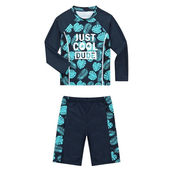 JAJAHO Boys Swimwear Long Sleeve Rash Guard Swim Shirt With Trunks Two Piece Swimsuits For Kids 2-10 Years Water Sports Surfing Cozy Swimwear