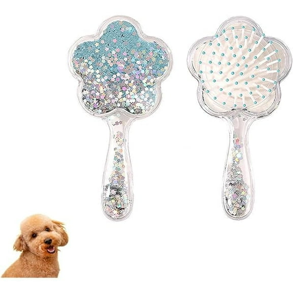 Soft Dog Brush for Small Dogs | Gentle Puppy Brush for Yorkies, Shih Tzus, Maltipoos & Maltese | Pet Hair Removal with Soft Bristles | Dog Brush for Shedding (Glitter Blue)