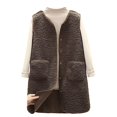 thumbnail image 4 of Yigetop Fleece Vest, Women's Solid Color Lambhair Round Tie Pocket Warm Loose Casual Long Vest Sherpa Vest Womens Brown 5XL, 4 of 5
