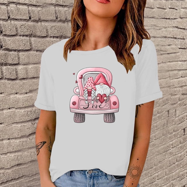 Meichang Valentines Day Chemises Femmes Cœur Graphique Tee Tops Manches Courtes Col Rond T-Shirts Blouses Joyeux Valentines Day Chemises