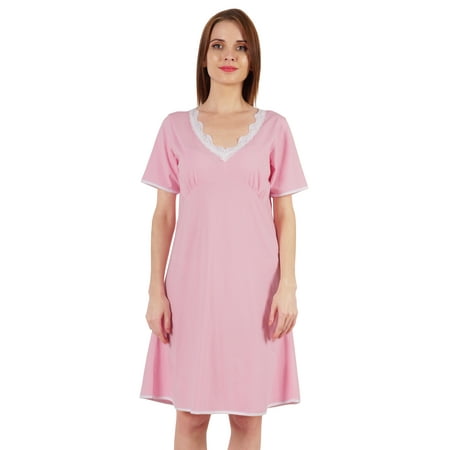 

Inkmeso Solid Nightgown Dress For Women Nightwear Lace short sleeve Loungewear Tunic