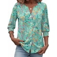 thumbnail image 3 of Women Blouses Button Down Shirts Dressy Business Casual 3/4 Length Sleeve Tops Summer Fall Fashion Clothing,L, 3 of 7