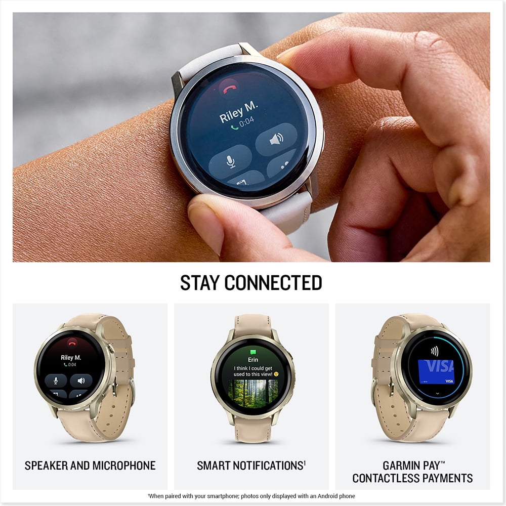Garmin 010-03013-03 Venu 4, 41mm Smartwatch, Lunar Gold with Bone Band and Light Sand Leather Band Bundle with 2 YR CPS Extended Warranty