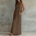 thumbnail image 4 of ClodeEU Women's Linen Blend Spaghetti Strap Sleeveless V Neck Button Down Maxi Dress,Casual Loose Dress with Pockets Coffee,Women's Plus L, 4 of 4