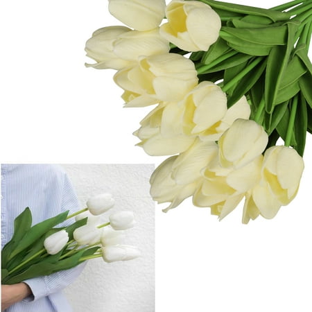Flowers For Office Decoration 10Pcs Heads Artificial Tulips Flowers Real Touch Arrangement Bouquet for Home Room Office Party Wedding Decoration, Excellent Gift Idea for Mother's Day ()