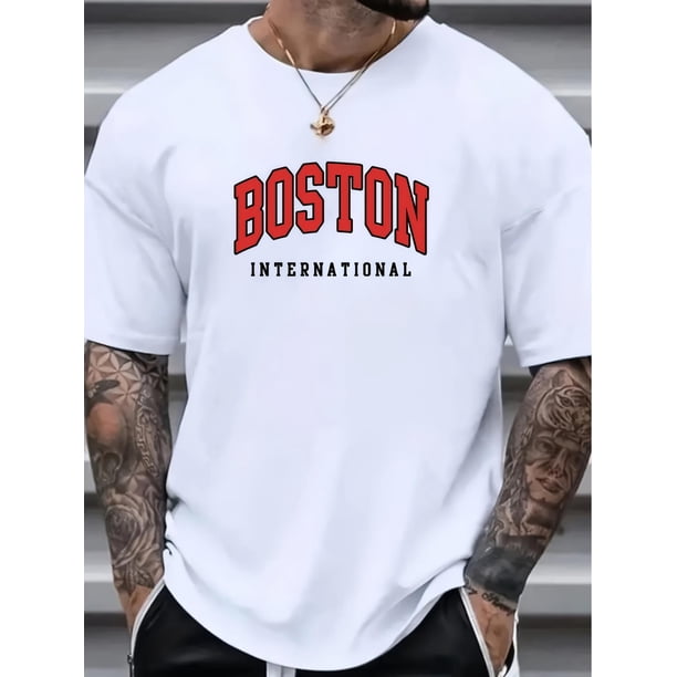 Camisetas casuales de manga corta con estampado "BOSTON" para hombre, camisetas holgadas de verano, ¡regalos para hombre!, camisetas de ocio.