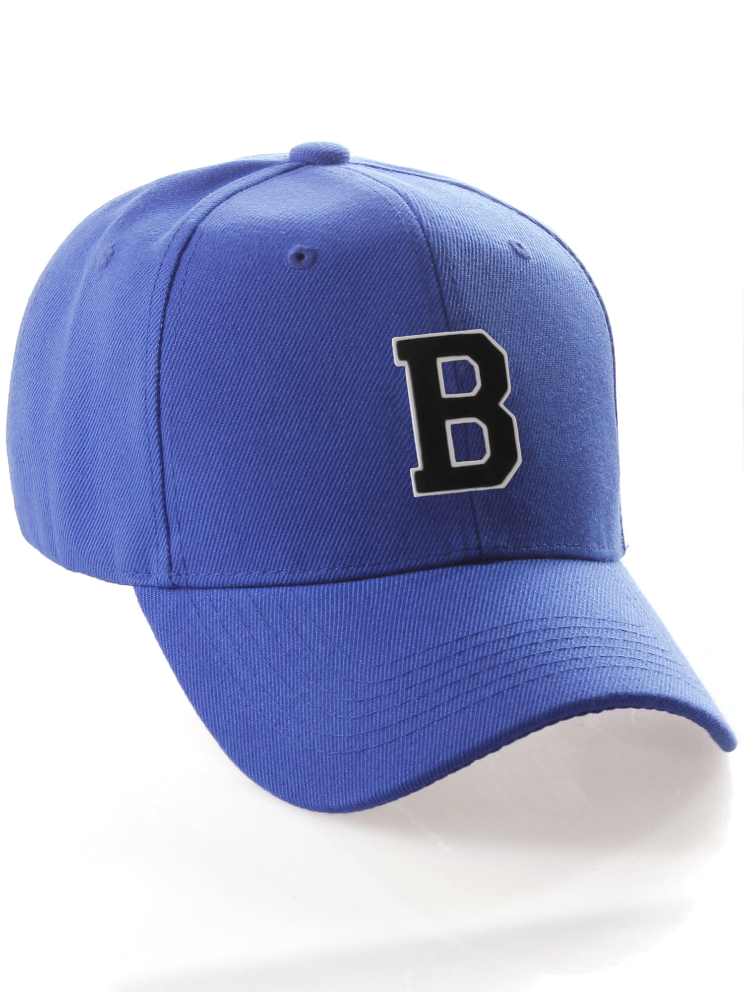 Classic 3D Raised Initial Letters A to Z Structured Baseball Hat Cap Adjustable, Blue Hat White