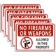 thumbnail image 1 of Paquete de 5 letreros de vinilo autoadhesivos de advertencia de seguridad de 7 x 10 pulgadas con la leyenda "No se permiten armas de fuego en esta propiedad"., 1 of 7