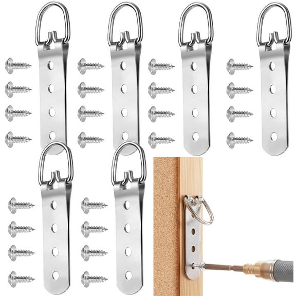 Heavy Duty Picture Hangers,Bexikou 6 Pcs Extra Large Strap Hangers with 24 Screws,D-Ring Picture Hangers for Mirror, Clock, Decoration, Paintings, Artwork Picture Frame