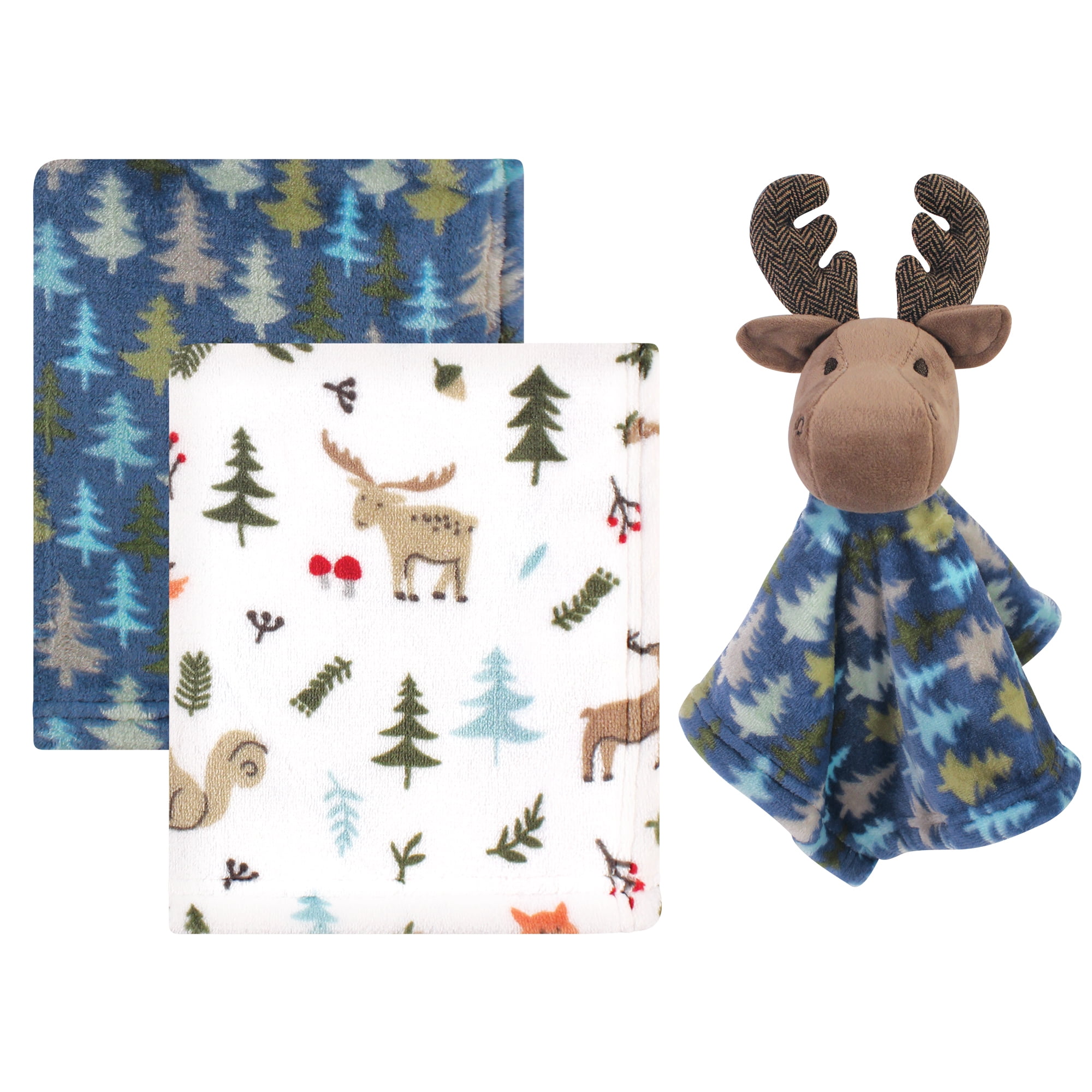 Hudson Baby Boy Plush Blanket with Security Blanket, Boy Moose, One