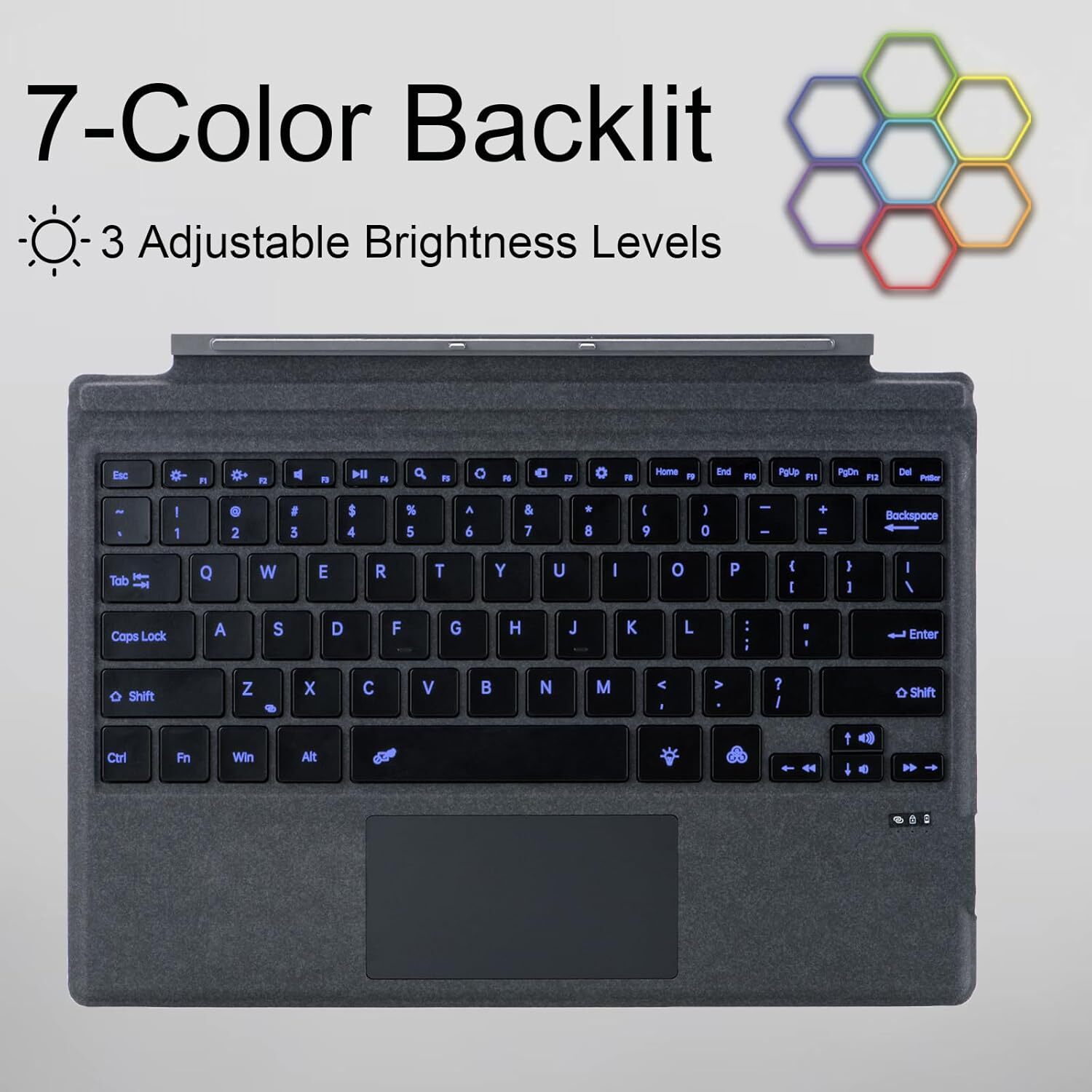 Type Cover for Microsoft Surface Pro 7+/Pro 7/Pro 6/Pro 5/Pro 4/Pro 3, Bluetooth Keyboard with Multi-Touch Trackpad, Ultra Slim-Charcoal With Backlit