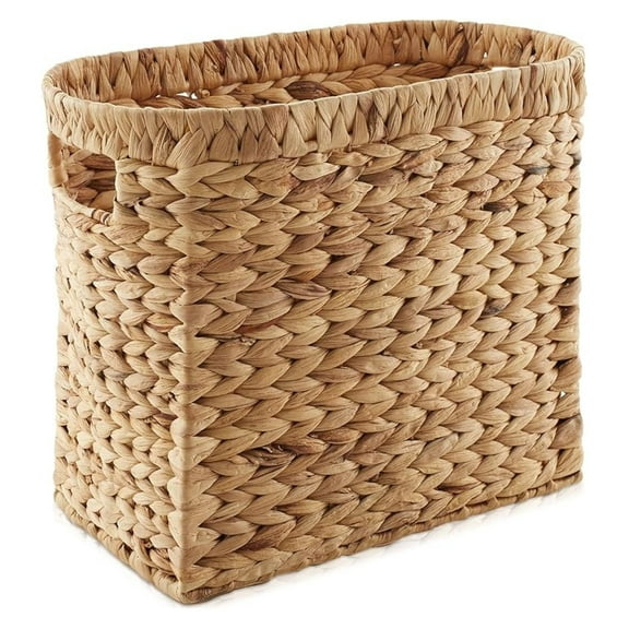 Woven Magazine Holder with Handles, Natural - Water Hyacinth Storage Basket for Bathroom, Living Room, Home Office