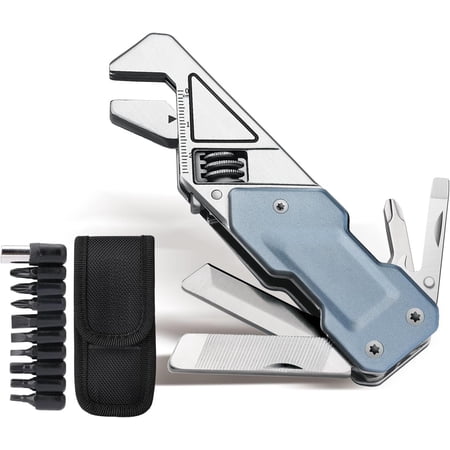 EDC Multi Tool 6 in 1 Wrench Multitool with Flat/Phillips and Bottle Opener Multitool with 9 in 1 Bits Set and Nylon Pouch for Cycling Maintenancen Household Repairs