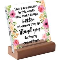 Thank You Farewell Gift Friend Teacher Family Boss Leader Retirement Gift Square Acrylic Desk Plaque Sign With Wood Stand Decor for Home Office Desk(Flowers 01)