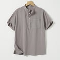 thumbnail image 1 of Ceisia Men's Shirt | Loose Stand Collar Short Sleeve Cotton-Linen Shirt | Breathable Textured Wrinkle (Multiple Solid Colors) Gift, 1 of 6