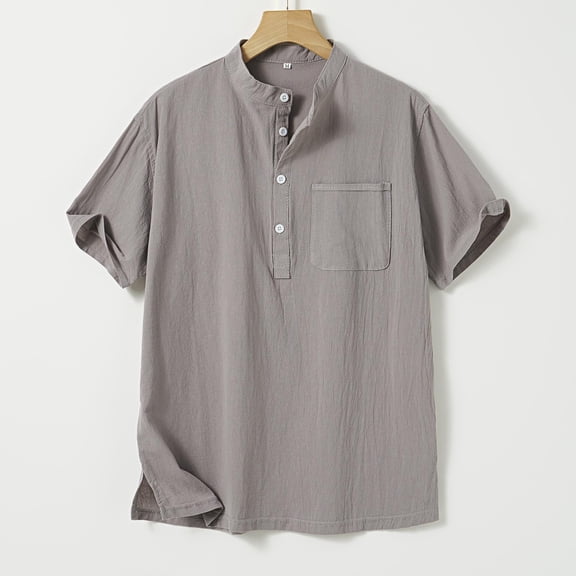 snilers Mens Cotton Linen T Shirt Summer Short Sleeve Button Henley Shirts Casual Vacation Beach Hawaiian Tops with Pocket M-5XL