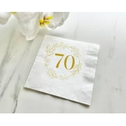 50pcs 70th White Coined Napkins, 70th birthday napkins, 70th anniversary napkins, 70th event napkins, 70th birthday decor napkins，cocktail napkins for reception disposable decorative 5"x5"