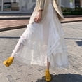 thumbnail image 2 of Women's Summer Skirts High Waist Pleated Midi A Line Skirt For Women Summer Elegant Sheer Dress Fashionable Casual Wear Daily Party Outfits White L, 2 of 9