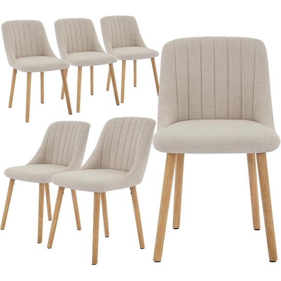Dining Chairs Set of 6,Modern Fabric Upholstered Kitchen Chairs with Solid Oak Legs,Weight Capacity 300lbs,Easy Clean Fabric,Ergonomic Curved Back (Beige 6PCS, Oversized)