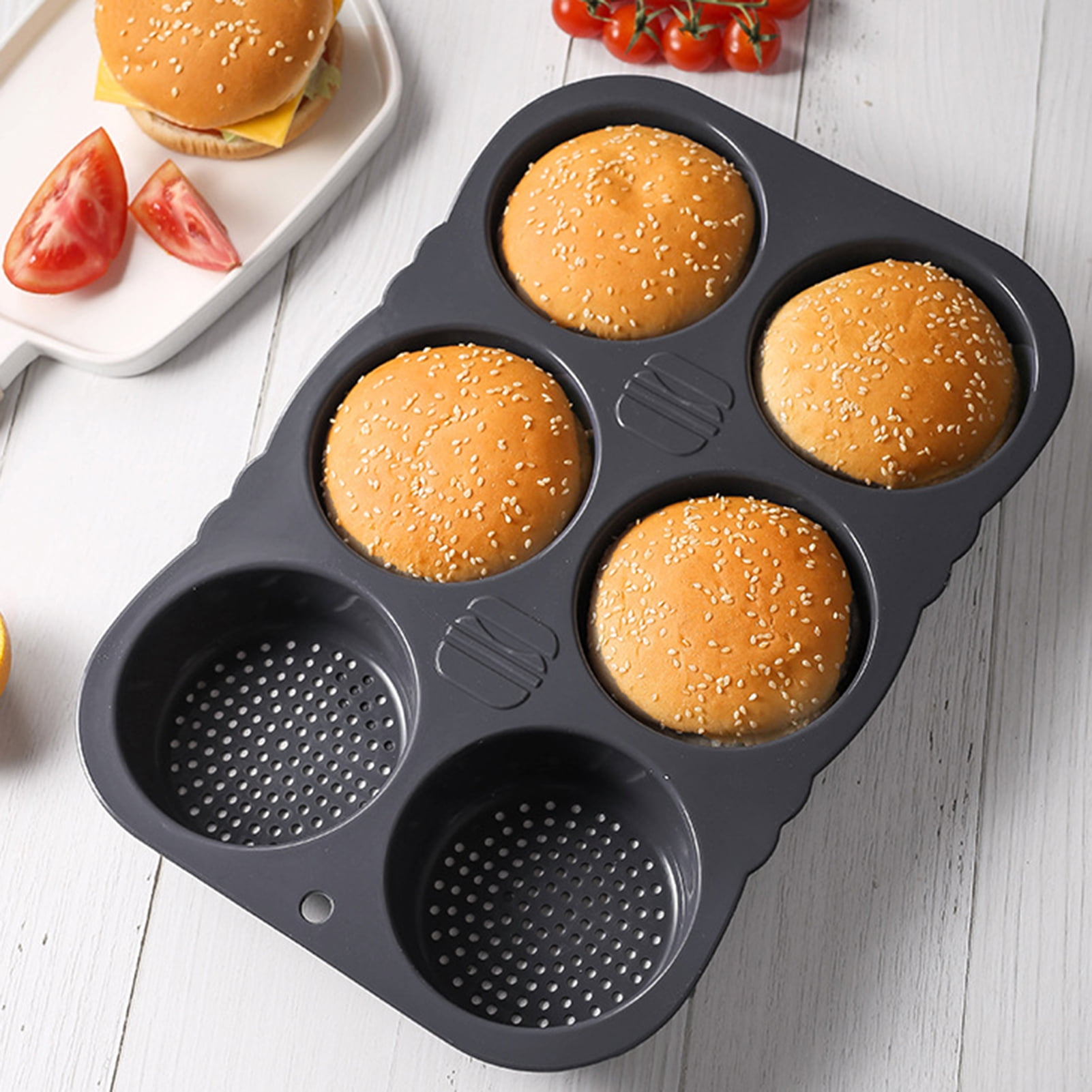 D-GROEE 6 Grids Silicone Hamburger Bread Forms Perforated Bakery Molds ...