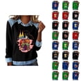 thumbnail image 1 of Mardi Gras Chemises à Manches Longues pour Femmes 2026 Mode Denim Patchwork Col à Revers Chandail en Molleton Graphique, 1 of 2