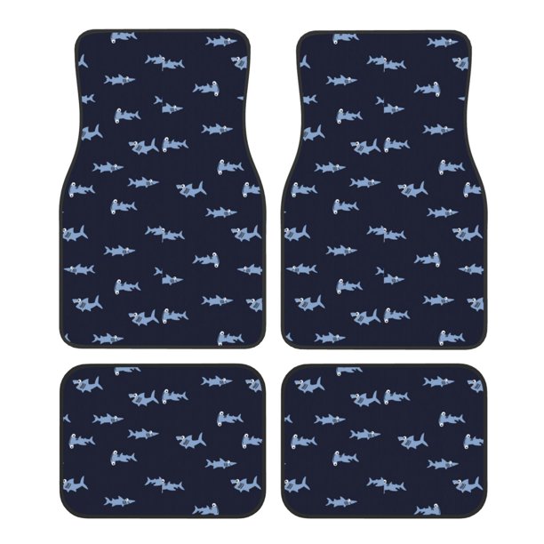 Fotbe Cute Shark Juego de 4 Tapetes para Auto con Estampado – Alfombrillas de Goma Reforzada, Diseño Antideslizante, Protección para Todo el Año – Vehículos, Autos, Camionetas y SUVs
