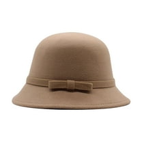Yigetop Wool Hats for Women Womens 1920S Bucket Cloche Hat Winter Faux Wool Crushable Bowler Hat Vintage Cloche Round Hat Church Hat Khaki One Size