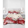 thumbnail image 2 of Twin Quilt Bedding Set, Red Pink Valentine's Day Reversible Summer Quilt 3 Pieces, Love Heart Eucalyptus Leaves Retro Lightweight Bedspreads Coverlets with 2 Pillow Shams for All Seasons, 2 of 5