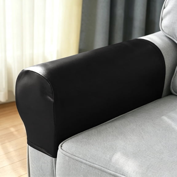 Sofa Armrest Covers, Set of 2 PU Leather Sofa Arm Covers, Washable Anti Slip Waterproof Furniture Protector for Recliners & Armchairs(Black)