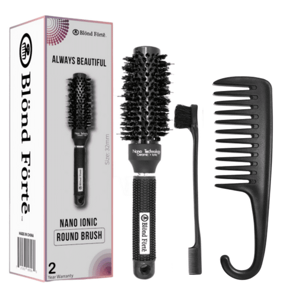 1.3 Inch 32 CM Round Boar Bristles Brush Nano Ionic Ceramic for Blow Drying & Straightening   Detangler Comb & Edge Brush